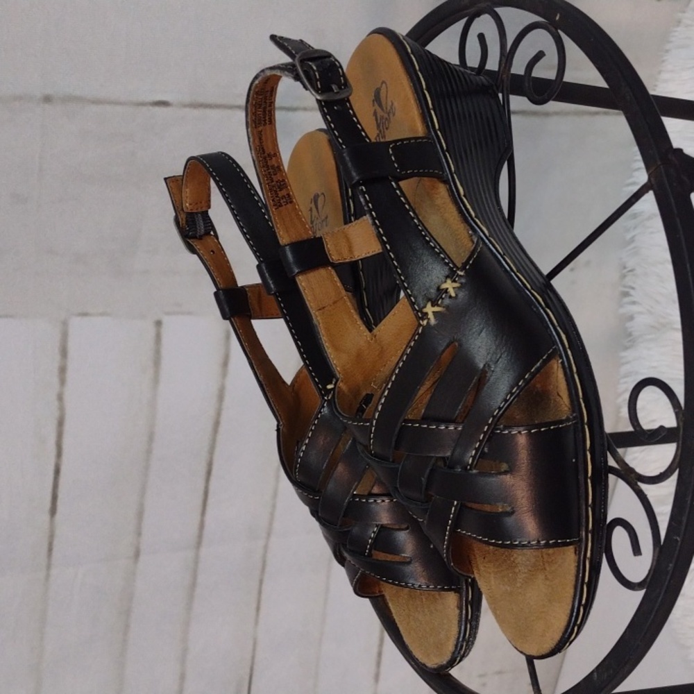 I Love Comfort Black Wedge Sandals Size 6.5